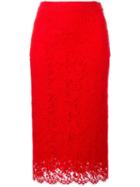 Ermanno Scervino Lace Pencil Skirt, Women's, Size: 46, Red, Cotton/viscose/polyamide/silk