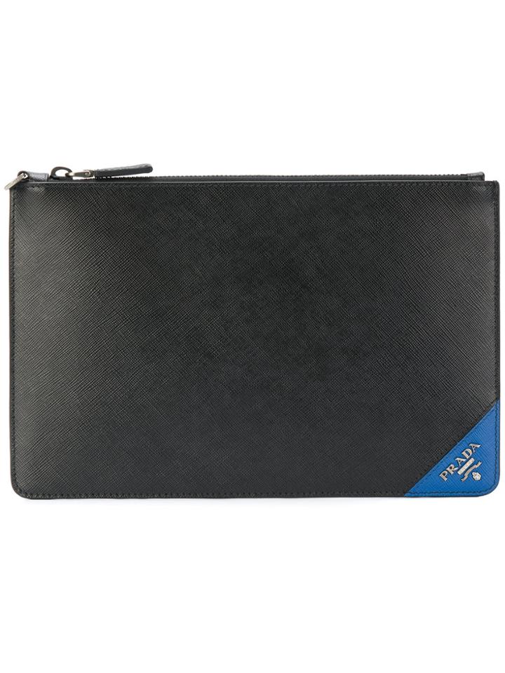 Prada Corner Logo Clutch Bag - Black