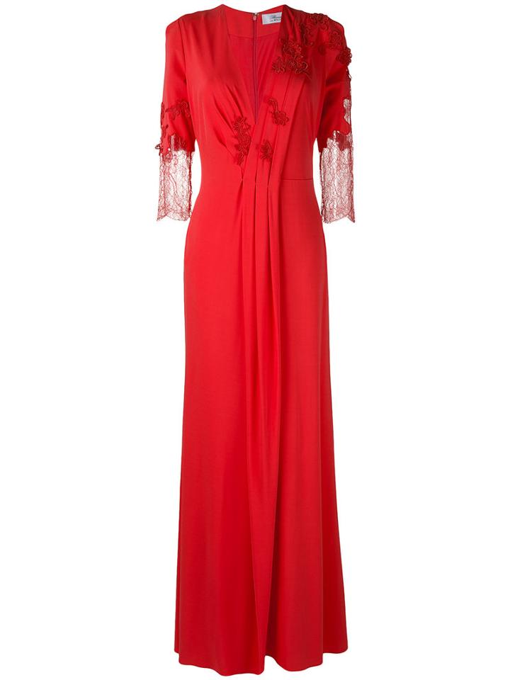 Blumarine - Lace Detail Long Gown - Women - Cotton/polyamide/polyester/viscose - 46, Pink/purple, Cotton/polyamide/polyester/viscose