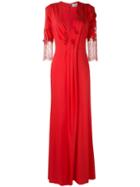 Blumarine - Lace Detail Long Gown - Women - Cotton/polyamide/polyester/viscose - 46, Pink/purple, Cotton/polyamide/polyester/viscose
