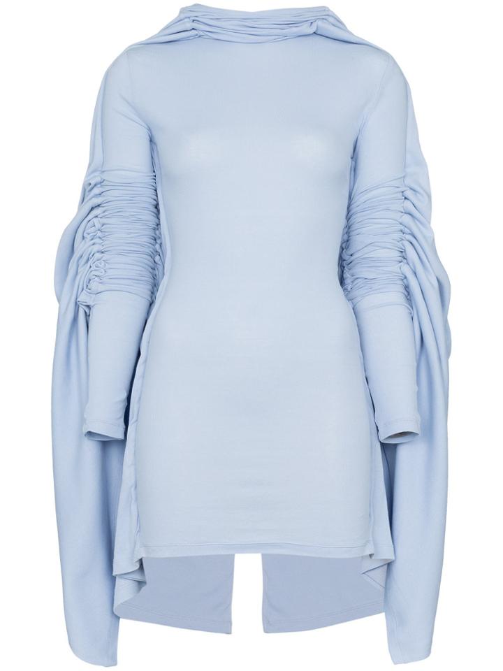 Y / Project High Neck Draped Long Sleeve Stretch Cotton Mini Dress -