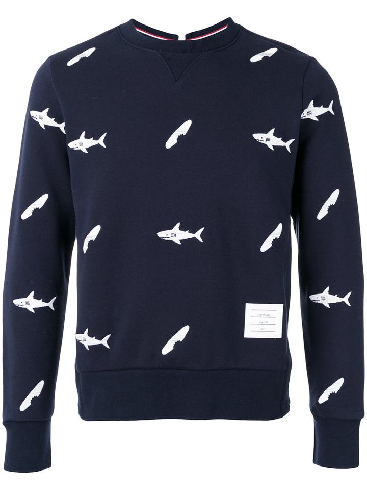 Thom Browne Fish Print Sweatshirt, Men's, Size: 2, Blue, Cotton/cupro
