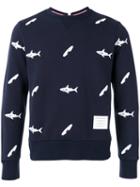 Thom Browne Fish Print Sweatshirt, Men's, Size: 2, Blue, Cotton/cupro