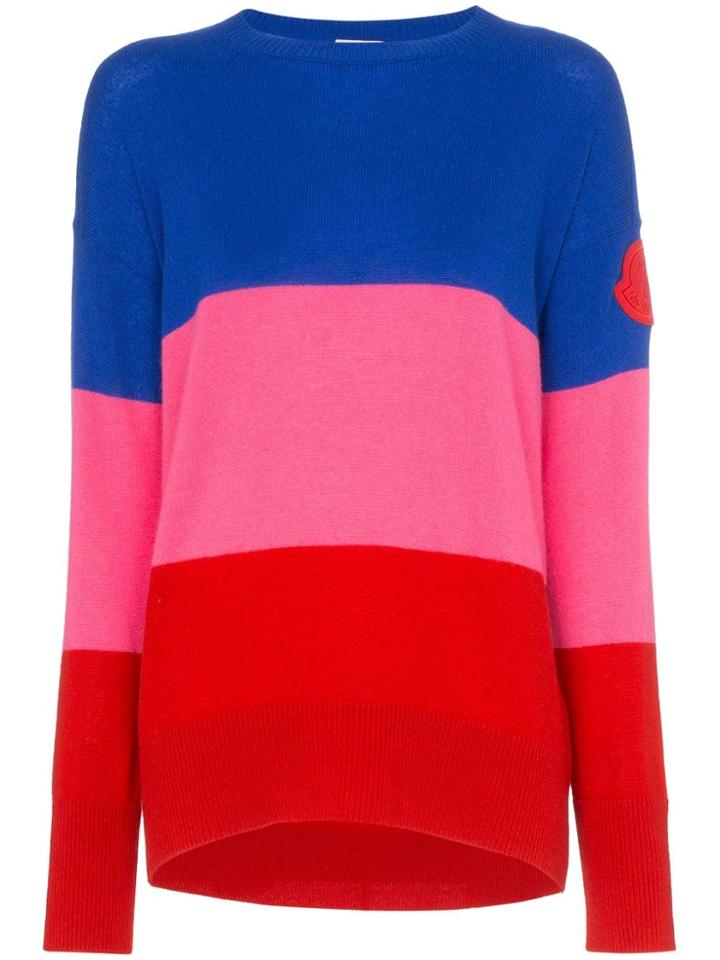 Moncler Stripe Logo Patch Cashmere Jumper - 455 Blue Pink Red