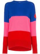 Moncler Stripe Logo Patch Cashmere Jumper - 455 Blue Pink Red