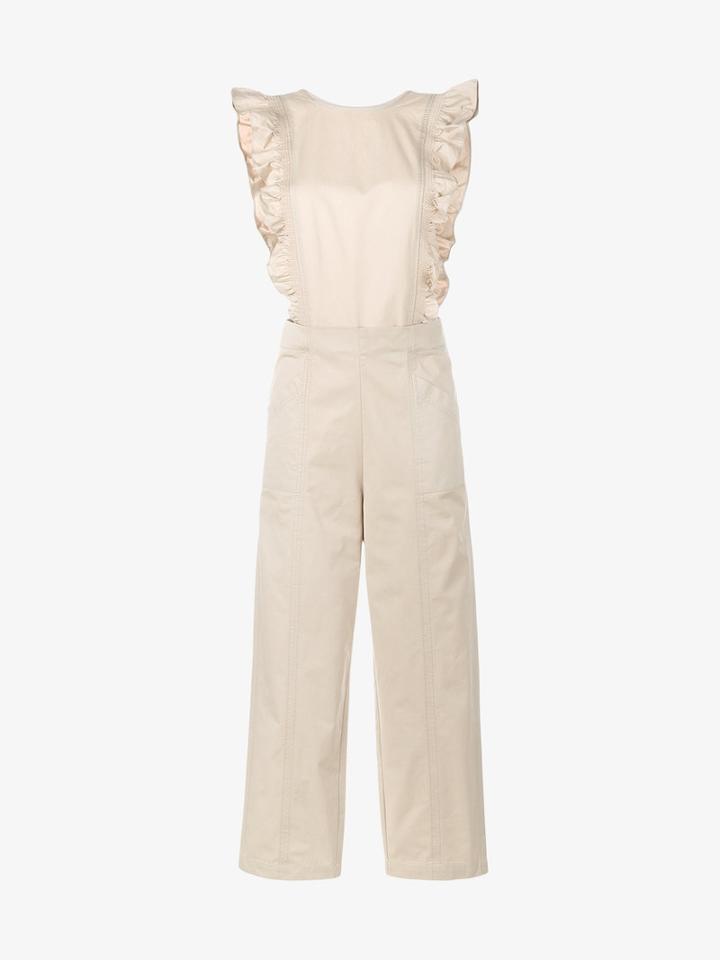 Ganni Phillips Ruffle Jumpsuit, Women's, Size: 36, Nude/neutrals, Cotton