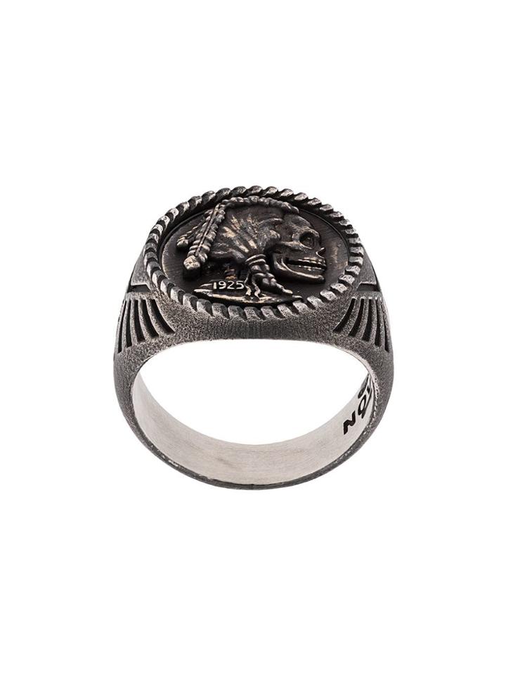 Nove25 Skull Engraved Ring - Silver