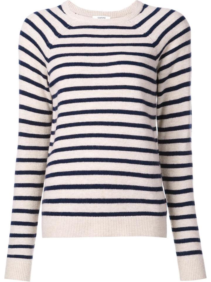 Ganni Striped Crew Neck Jumper, Women's, Size: Large, White, Polyamide/yak/merino