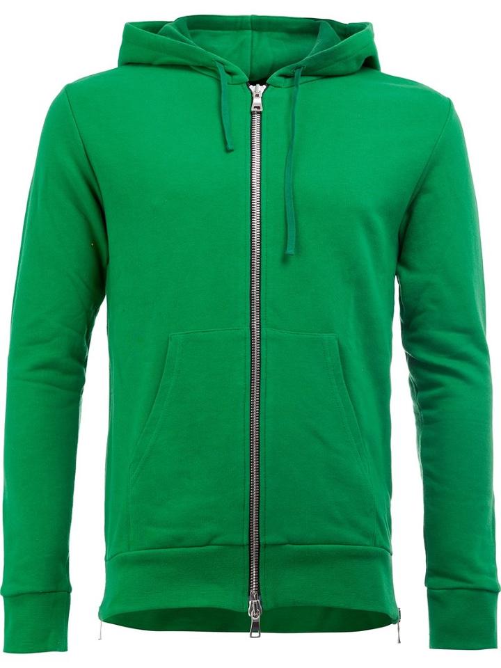 Balmain Side Zip Hoodie, Men's, Size: Medium, Green, Cotton