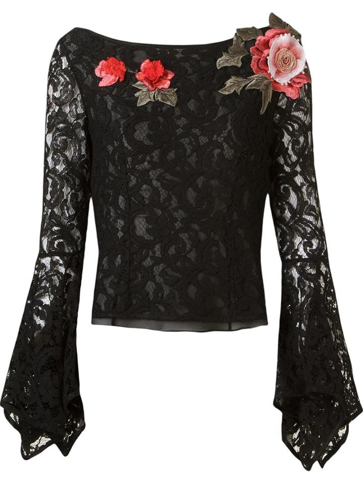 Martha Medeiros Floral Appliqué 'marescot' Lace Blouse, Women's, Size: 44, Black, Silk/cotton/polyamide/viscose