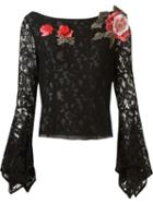 Martha Medeiros Floral Appliqué 'marescot' Lace Blouse, Women's, Size: 44, Black, Silk/cotton/polyamide/viscose