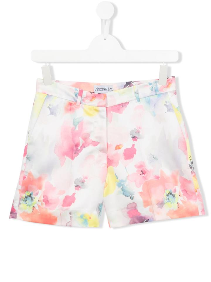 Simonetta Floral Print Shorts, Girl's, Size: 16 Yrs, White