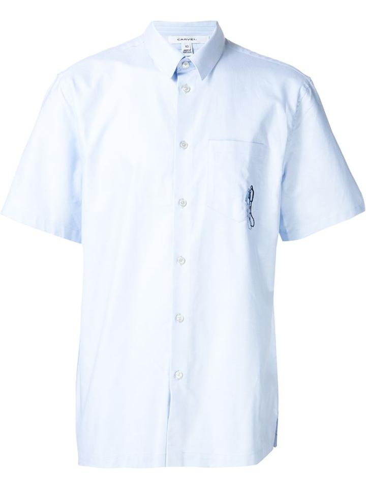 Carven Embroidered Logo Shortsleeved Shirt, Men's, Size: Xxl, Blue, Cotton