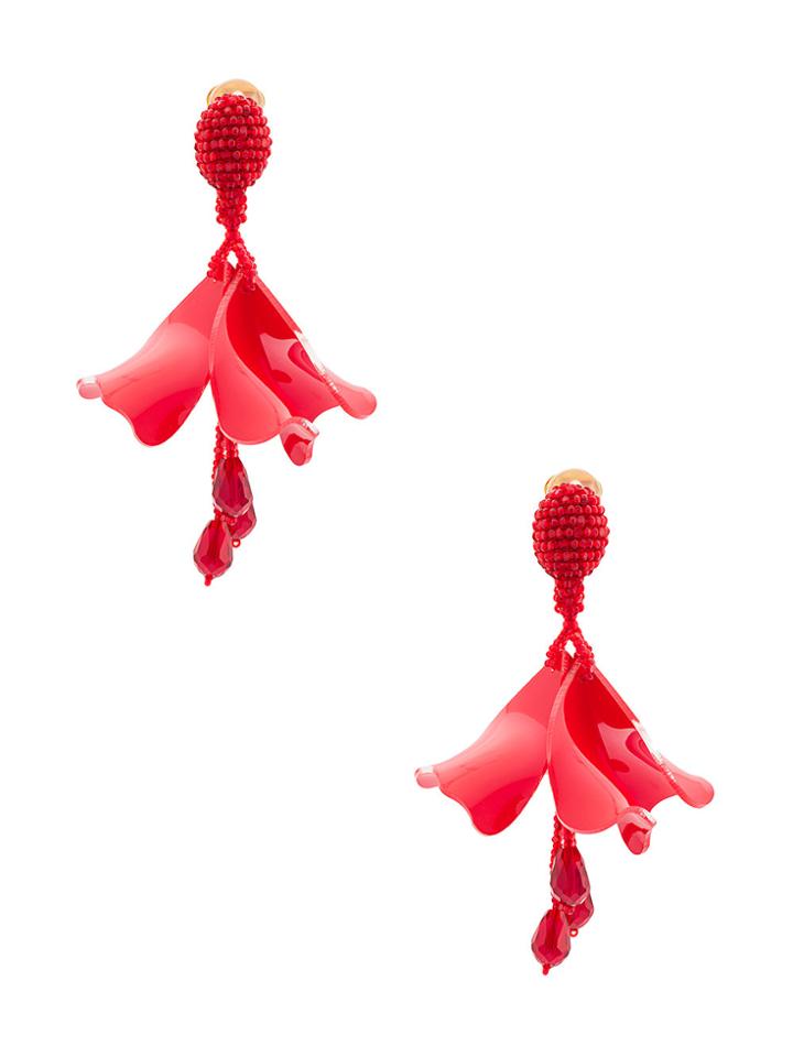 Oscar De La Renta Impatiens Flower Drop Earrings - Red