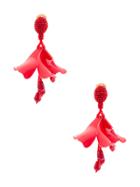 Oscar De La Renta Impatiens Flower Drop Earrings - Red