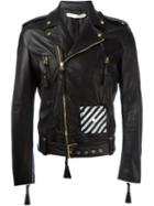 Off-white Striped Detail Biker Jacket, Men's, Size: Small, Black, Lamb Skin/viscose