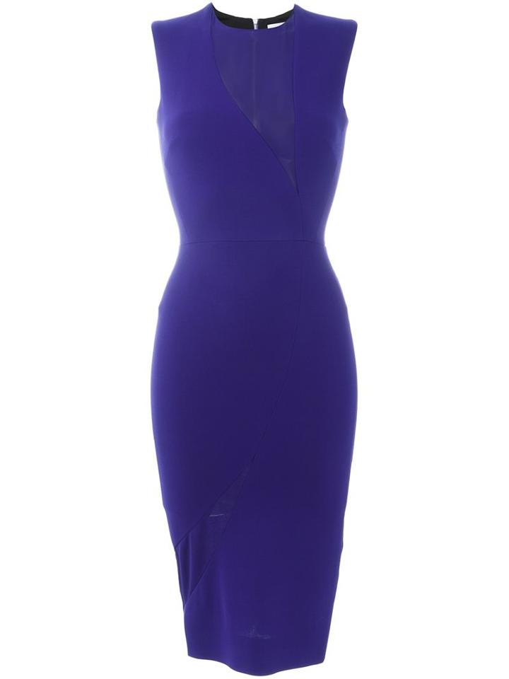 Victoria Beckham Sheer Panel Sheath Dress, Women's, Size: 6, Blue, Silk/wool