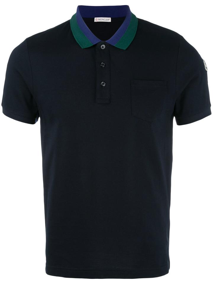 Moncler Striped Collar Polo Shirt, Men's, Size: Xl, Blue, Cotton
