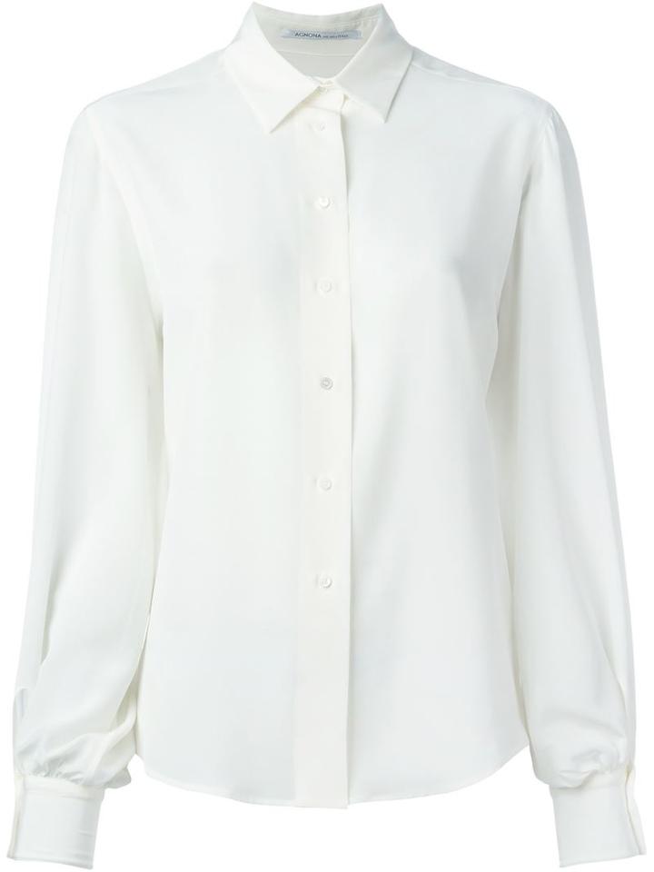 Agnona Classic Button Down Shirt, Women's, Size: 46, White, Silk