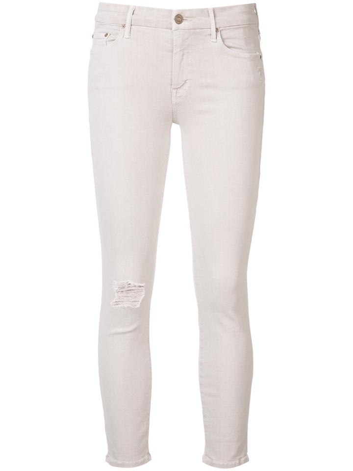 Mother Ripped Cropped Skinny Jeans, Women's, Size: 31, Pink/purple, Cotton/polyester/spandex/elastane