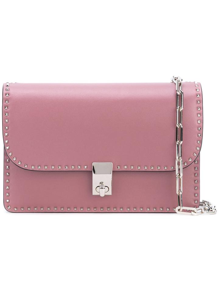 Valentino - Valentino Garavani Stud Stitching Shoulder Bag - Women - Calf Leather/metal - One Size, Women's, Pink/purple, Calf Leather/metal