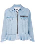 Msgm Zip-up Denim Jacket With Frill Trims - Blue