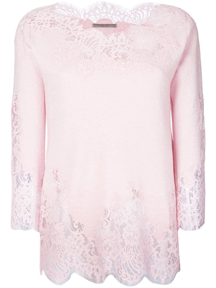 Ermanno Scervino - Lace Trim Sweatshirt - Women - Wool/cashmere/silk/polyamide - 44, Pink/purple, Wool/cashmere/silk/polyamide