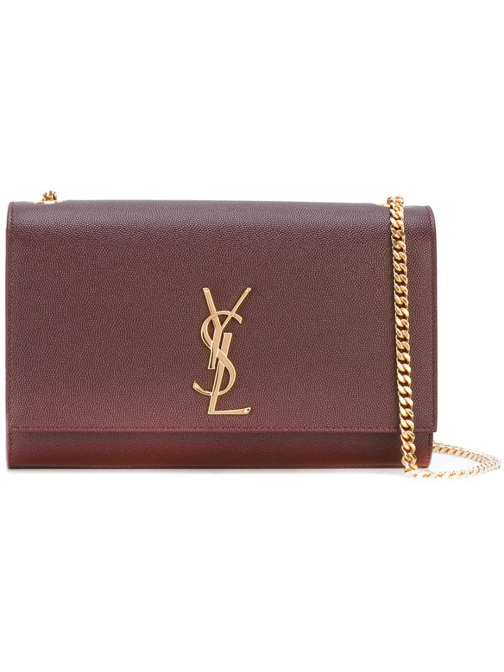 Saint Laurent Monogram Chain Wallet, Women's, Red, Calf Leather/metal (other)