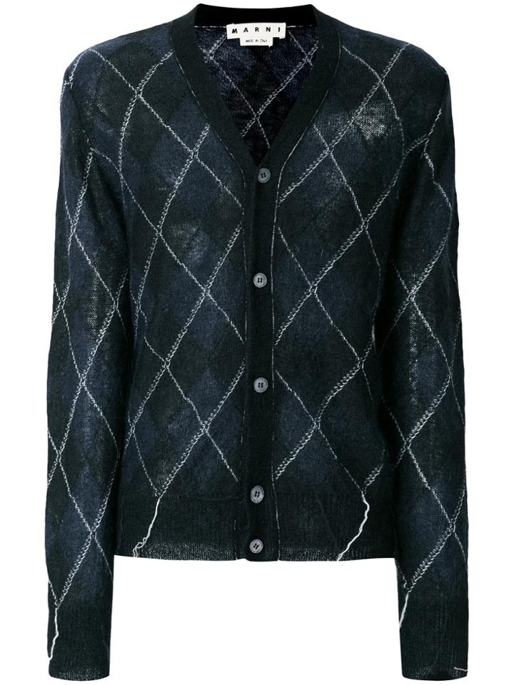 Marni Semi-sheer Diamond Check Cardigan - Blue