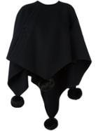 Marni Oversize Pom-pom Detail Cape, Women's, Size: 42, Blue, Racoon Fur/virgin Wool/wool Felt