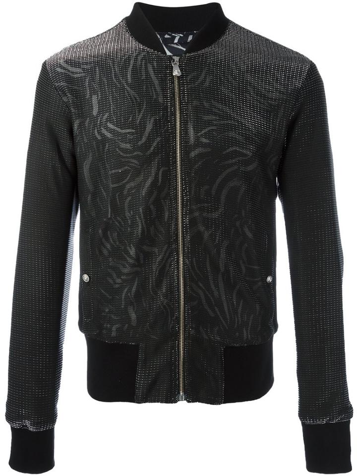 Versus Printed Bomber Jacket, Men's, Size: 50, Black, Viscose/cupro/cotton/polyester