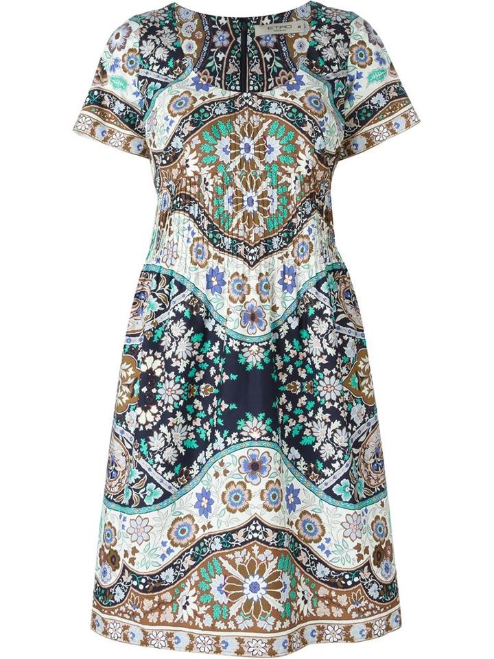 Etro Shortsleeved Floral Print Dress, Women's, Size: 46, Brown, Cotton