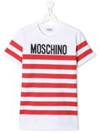 Moschino Kids Striped Logo T-shirt - White
