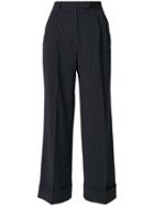 John Galliano Vintage Wide-legged Pinstripe Trousers - Blue