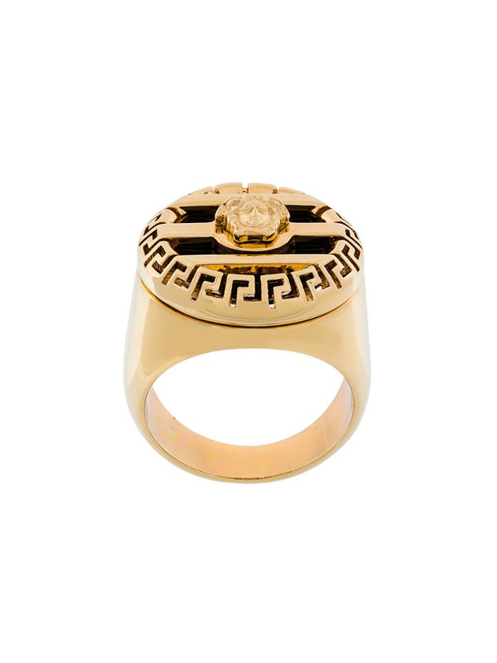 Versace 3d Greek Key Medusa Ring - Metallic