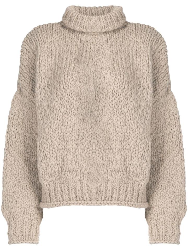 Snobby Sheep Mock Neck Knitted Sweater - Neutrals