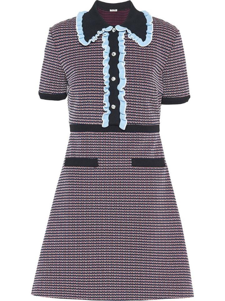 Miu Miu Ruffle Trims Tweed Dress - Blue
