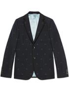 Gucci Monaco Striped Jacket With Bees - Blue