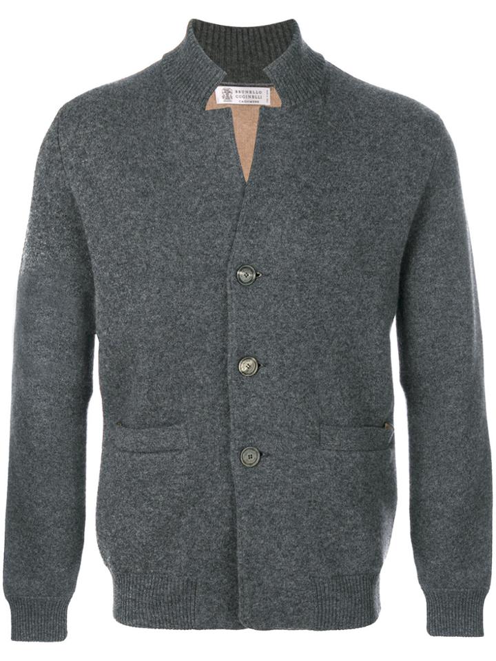 Brunello Cucinelli Ribbed High Neck Cardigan - Grey