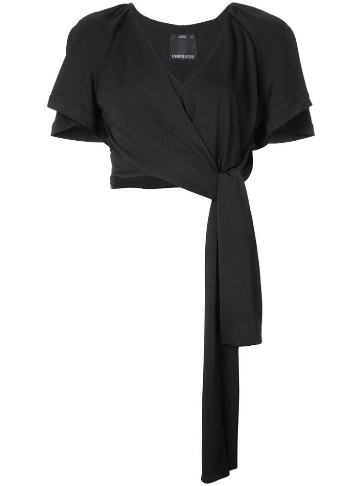 C/meo Asymmetric Wrap Cropped Top - Black