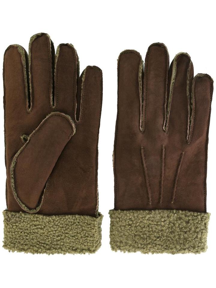 Canali Cuff Detailing Gloves, Men's, Size: Large, Brown, Leather/wool