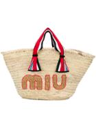 Miu Miu Woven Beach Bag - Nude & Neutrals