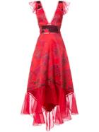 Marchesa Notte Jacquard Asymmetric Gown - Red