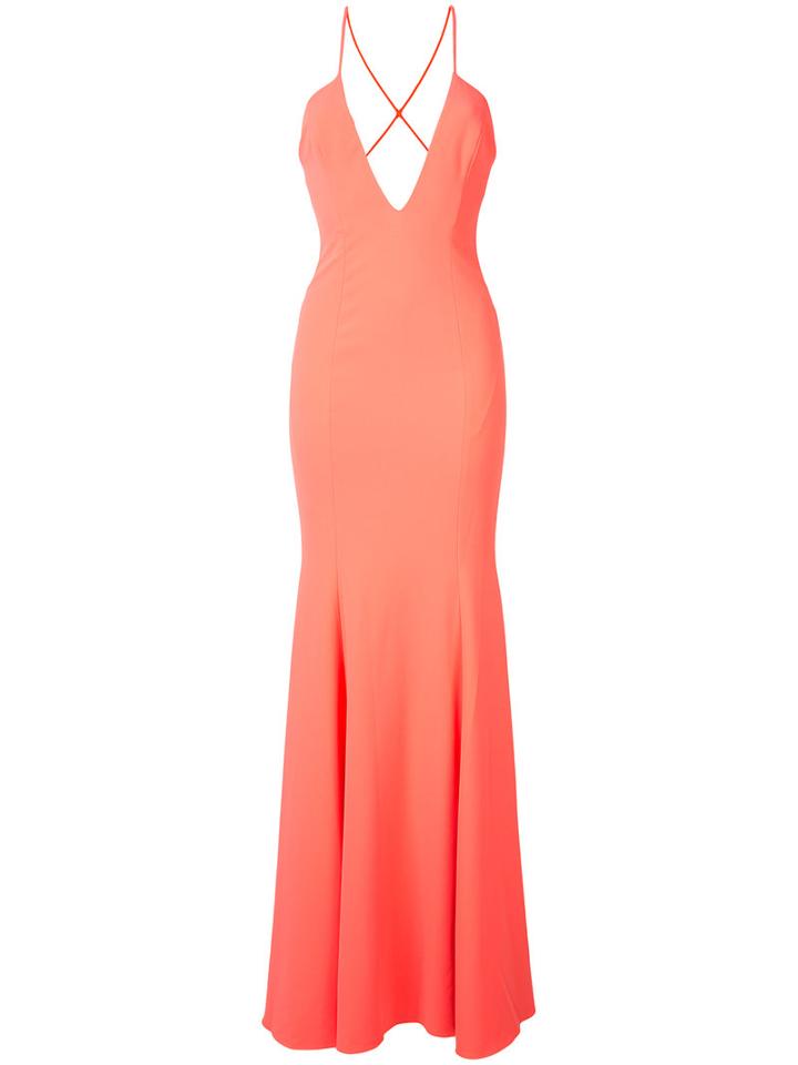 Jay Godfrey V-neck Gown, Women's, Size: 0, Yellow/orange, Polyester/spandex/elastane