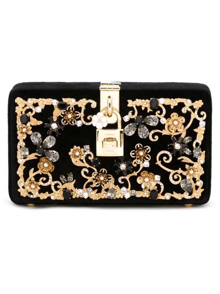 Dolce & Gabbana Dolce Box Clutch, Women's, Black, Silk/viscose/glass