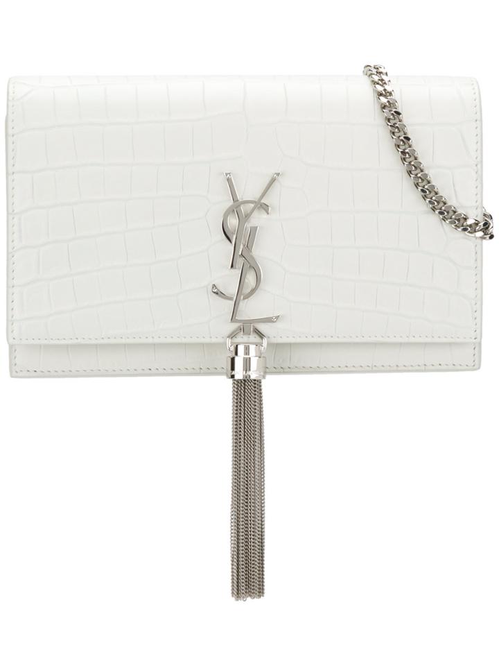 Saint Laurent Crocodile Embossed Kate Monogram Tassel Chain Wallet -