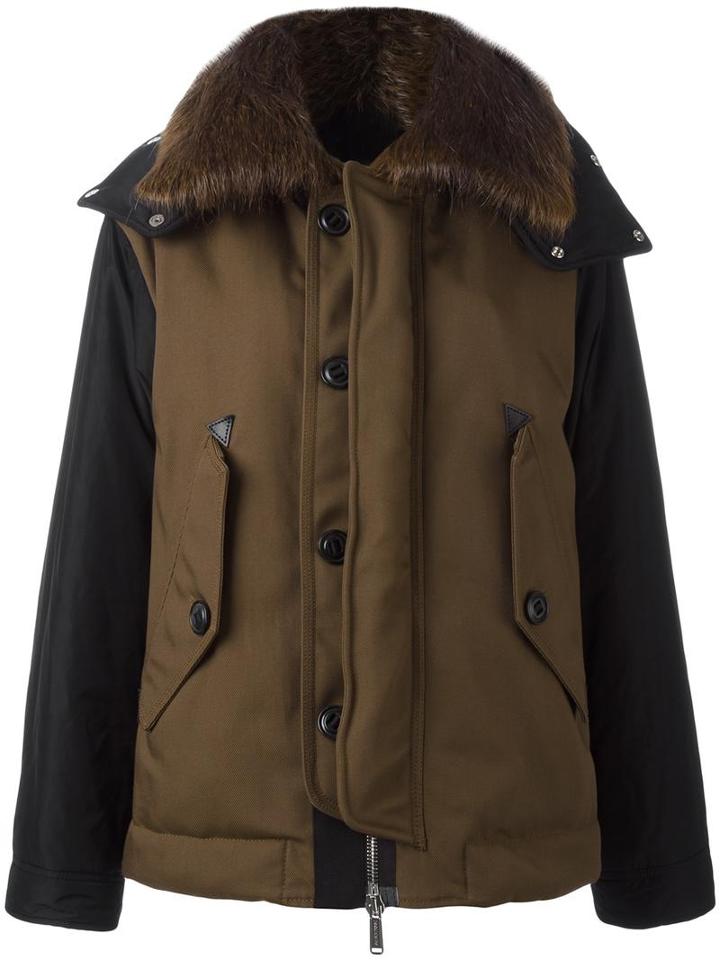 Dsquared2 Contrast Panel Bomber Jacket, Men's, Size: 48, Brown, Polyester/polyamide/cotton/beaver Fur
