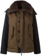 Dsquared2 Contrast Panel Bomber Jacket, Men's, Size: 48, Brown, Polyester/polyamide/cotton/beaver Fur