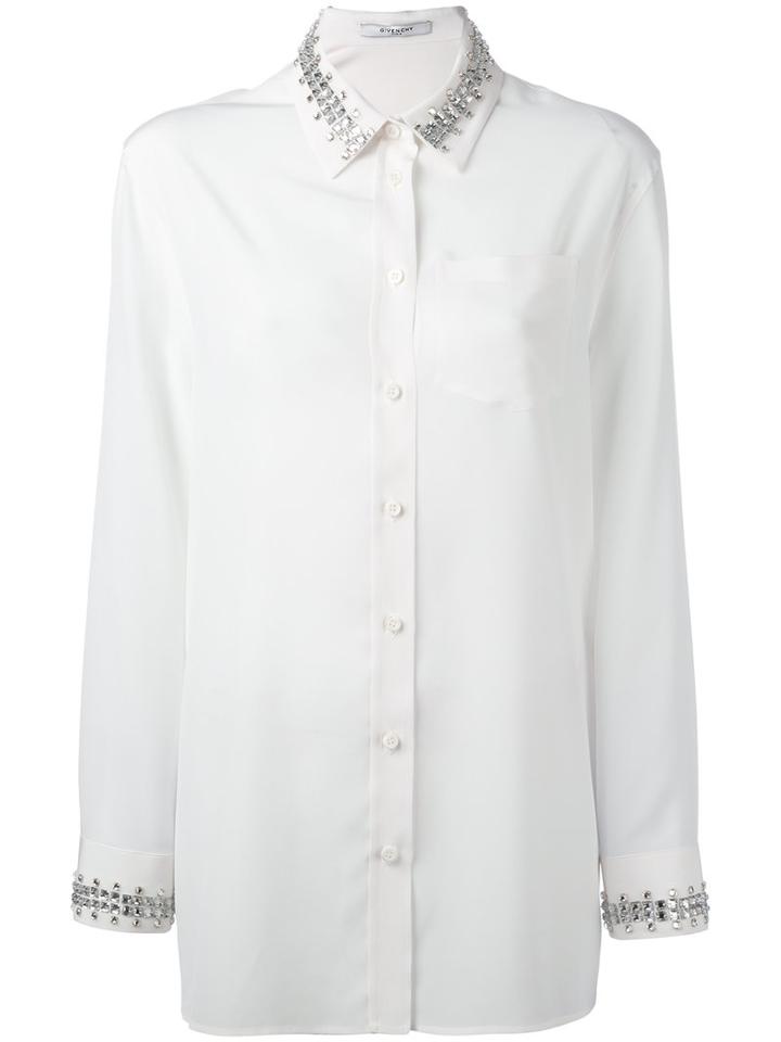 Givenchy Crystal Trim, Shirt, Women's, Size: 38, White, Silk/glass/brass/polyester
