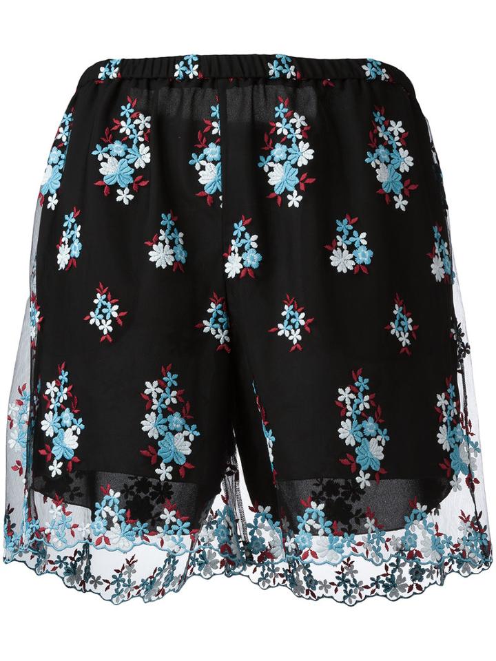 Philosophy Di Lorenzo Serafini Embroidered Sheer Layer Shorts, Size: 44, Black, Polyester